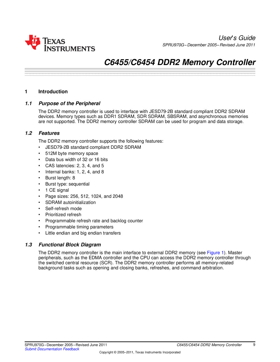 Texas Instruments TMS320C6455 manual Purpose of the Peripheral, Features, Functional Block Diagram 