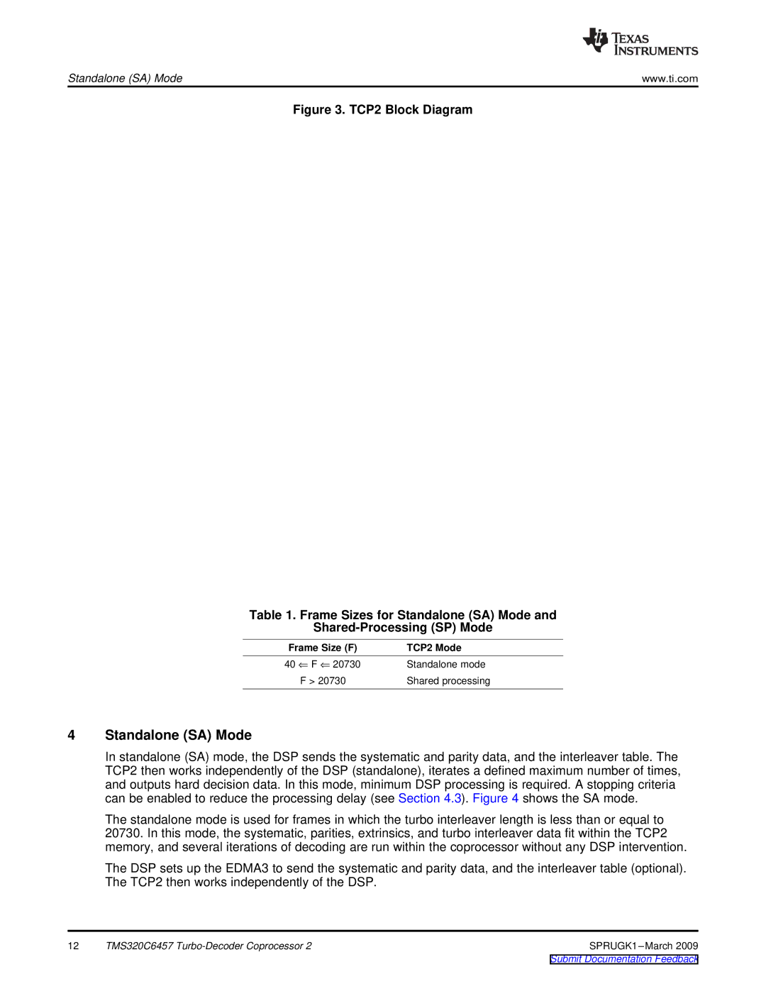 Texas Instruments TMS320C6457 DSP manual Standalone SA Mode, TCP2 Mode 