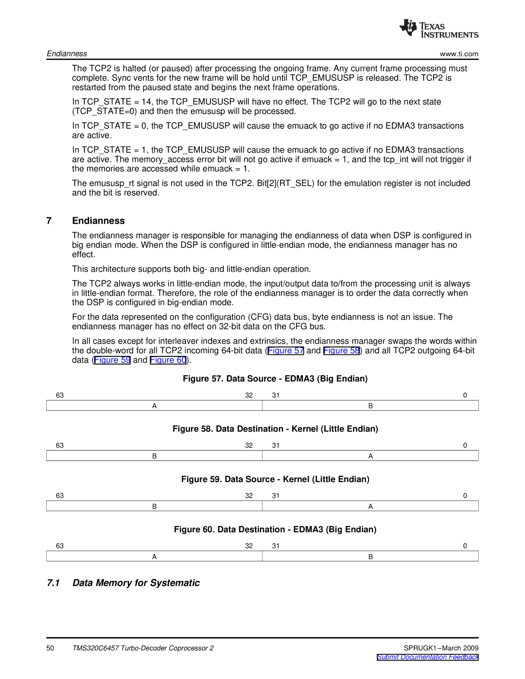 Texas Instruments TMS320C6457 DSP manual Endianness, Data Memory for Systematic 