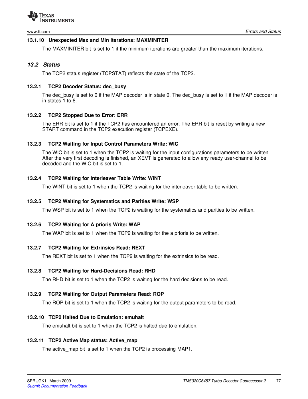 Texas Instruments TMS320C6457 DSP manual Status 