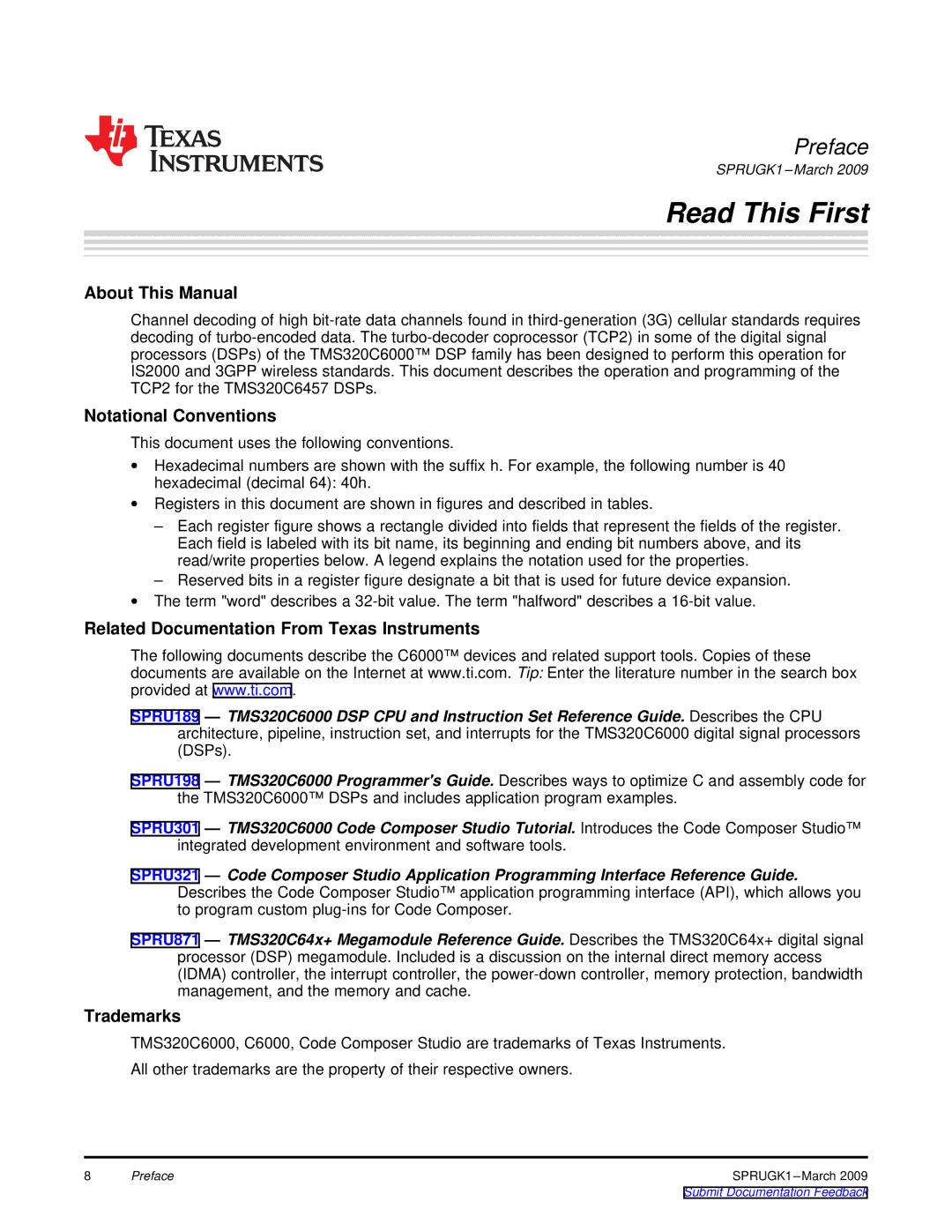 Texas Instruments TMS320C6457 DSP About This Manual, Notational Conventions, Related Documentation From Texas Instruments 