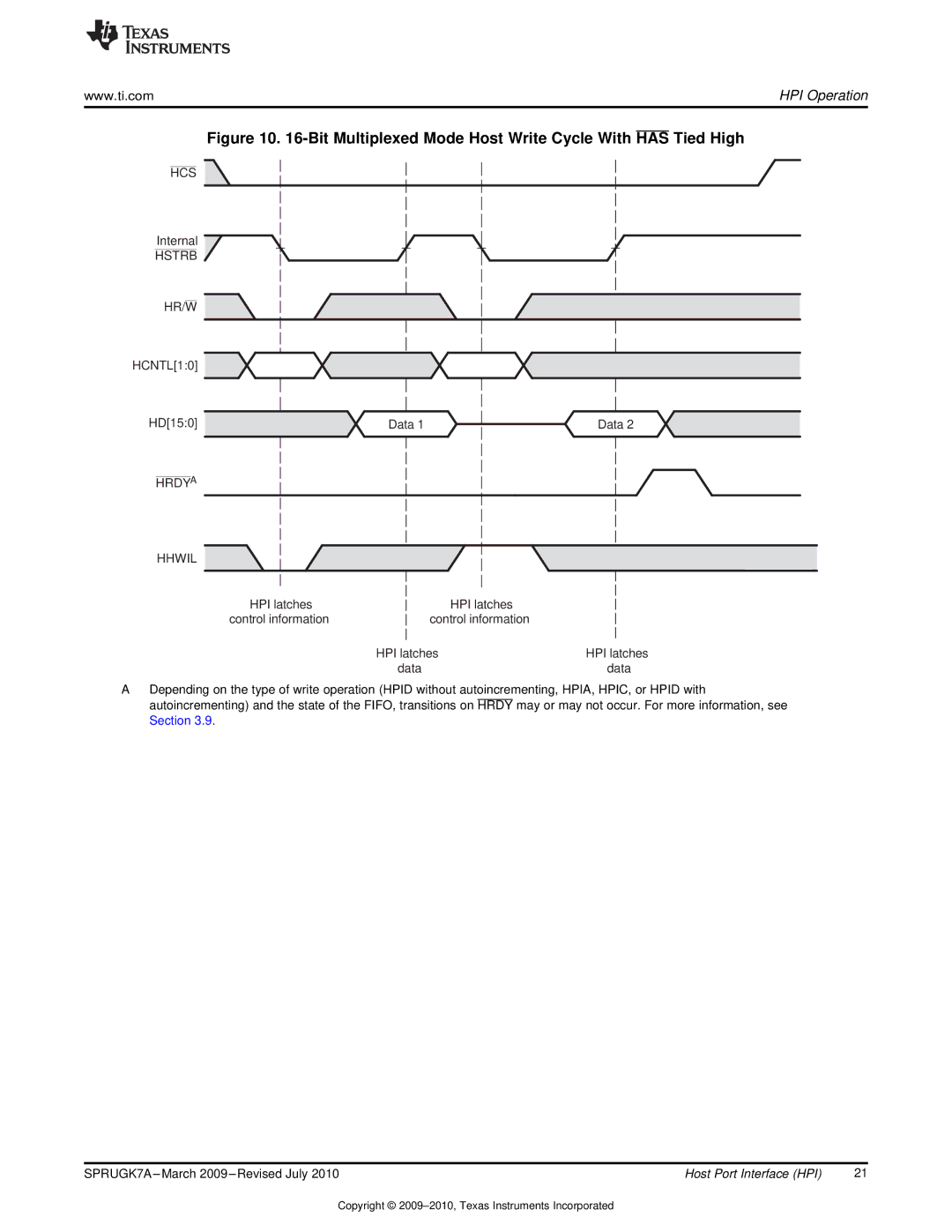 Texas Instruments TMS320C6457 manual Bit Multiplexed Mode Host Write Cycle With has Tied High 