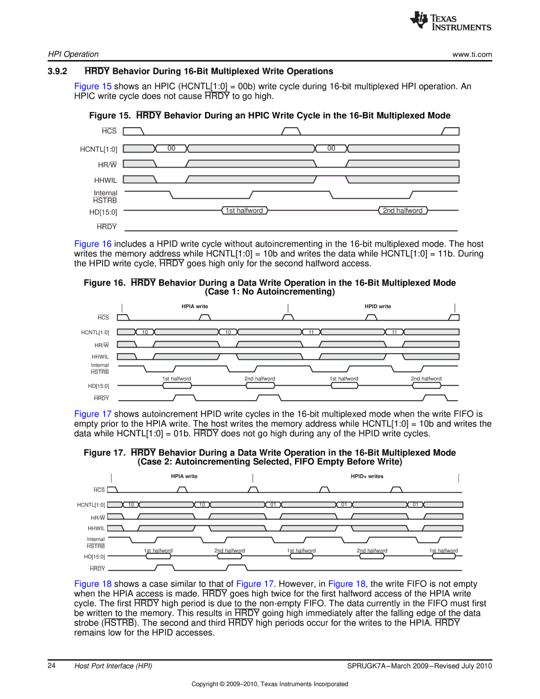 Texas Instruments TMS320C6457 manual Hrdy Behavior During 16-Bit Multiplexed Write Operations, HR/W Hhwil 