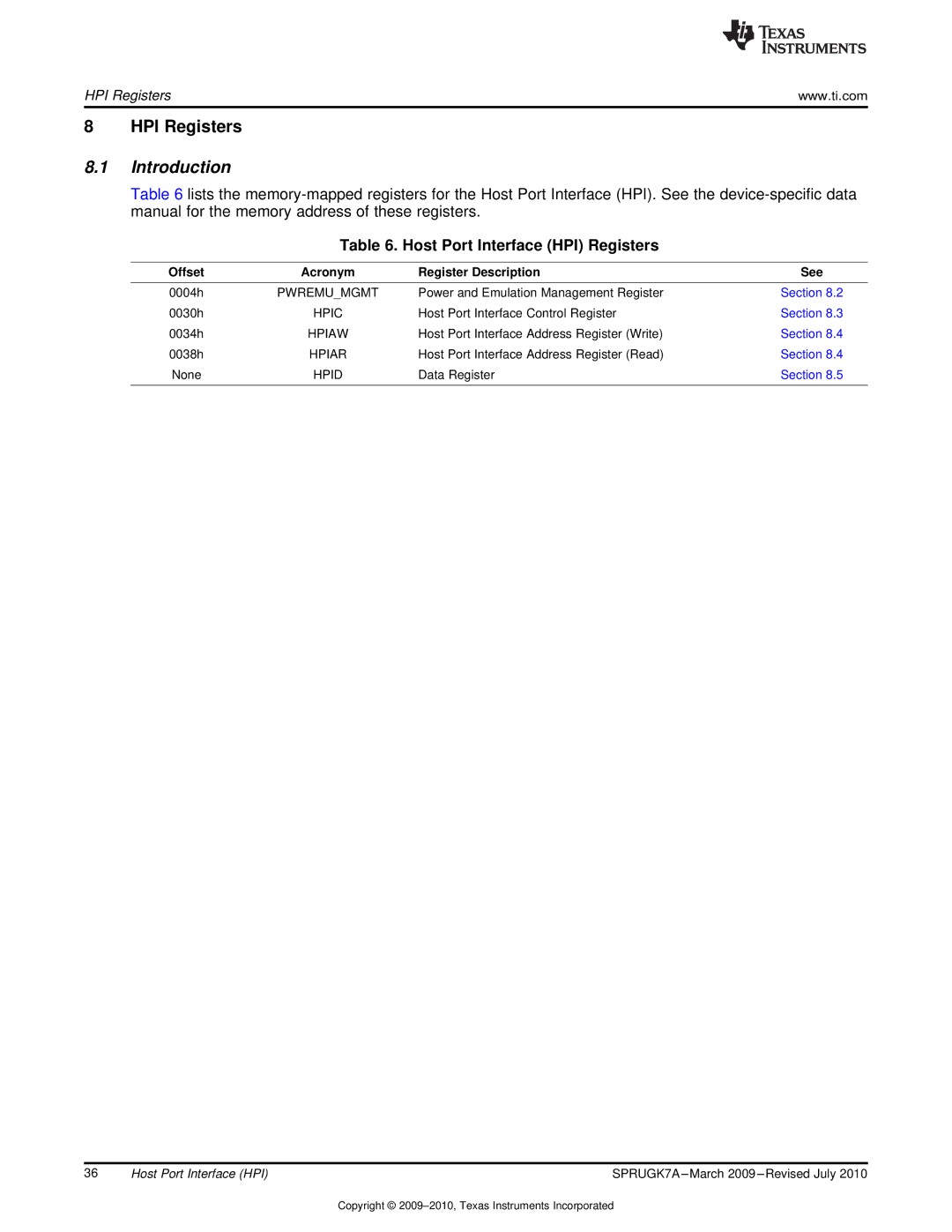 Texas Instruments TMS320C6457 manual Introduction, Host Port Interface HPI Registers 