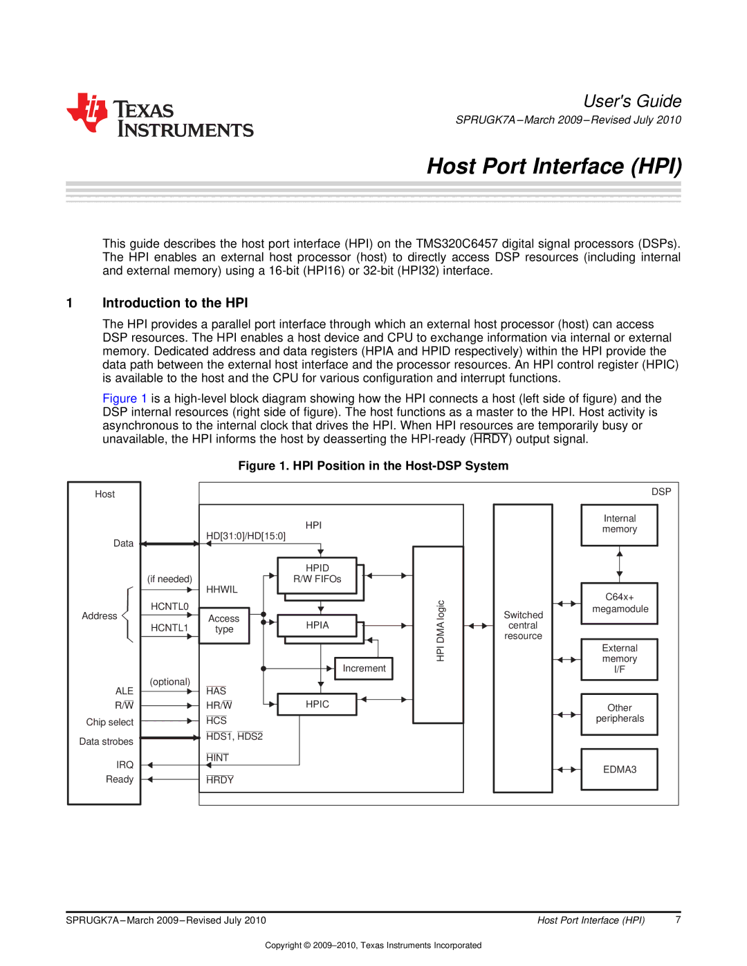 Texas Instruments TMS320C6457 manual Introduction to the HPI 