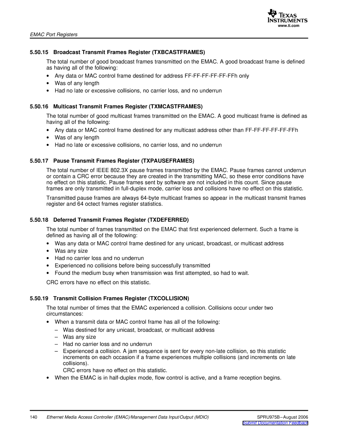 Texas Instruments TMS320C645x DSP manual Broadcast Transmit Frames Register Txbcastframes 