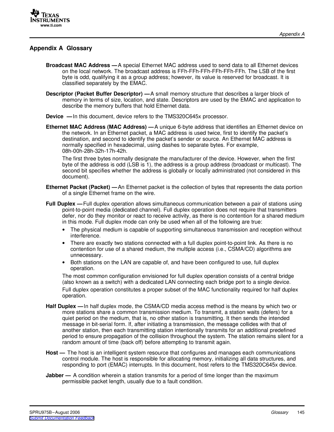 Texas Instruments TMS320C645x DSP manual Appendix a Glossary 