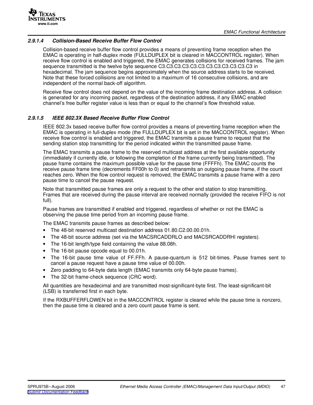 Texas Instruments TMS320C645x DSP manual Collision-Based Receive Buffer Flow Control 