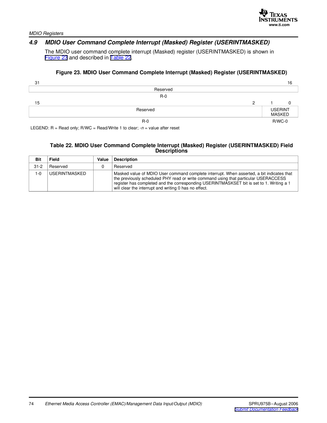 Texas Instruments TMS320C645x DSP manual Will clear the interrupt and writing 0 has no effect 