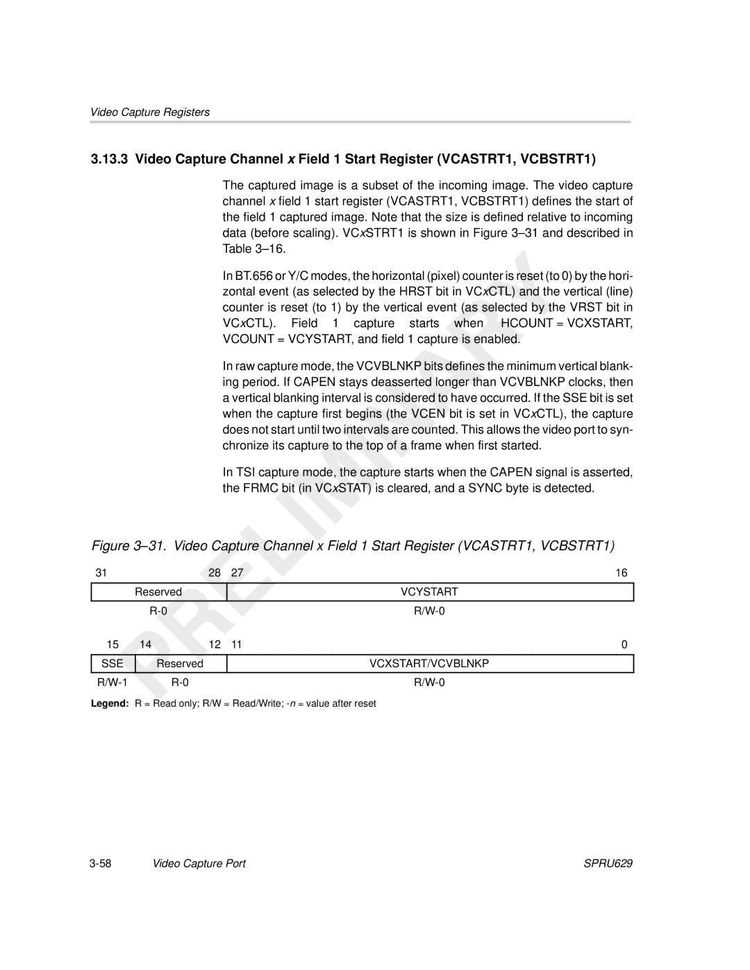 Texas Instruments TMS320C64x DSP manual Vcystart, Sse, Vcxstart/Vcvblnkp 