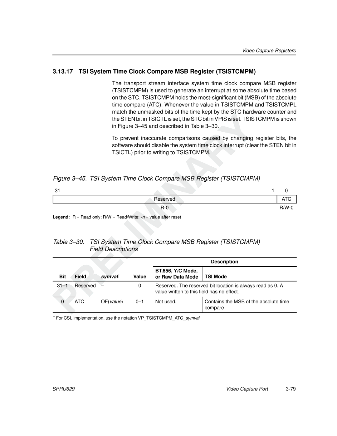 Texas Instruments TMS320C64x DSP manual TSI System Time Clock Compare MSB Register Tsistcmpm 