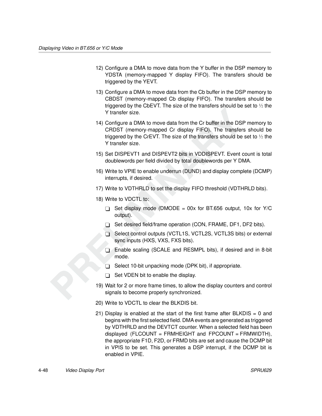 Texas Instruments TMS320C64x DSP manual Displaying Video in BT.656 or Y/C Mode 