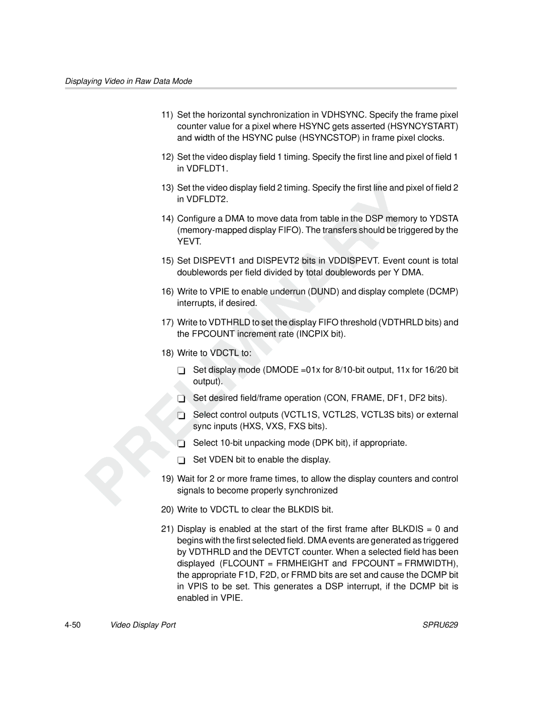 Texas Instruments TMS320C64x DSP manual Displaying Video in Raw Data Mode 