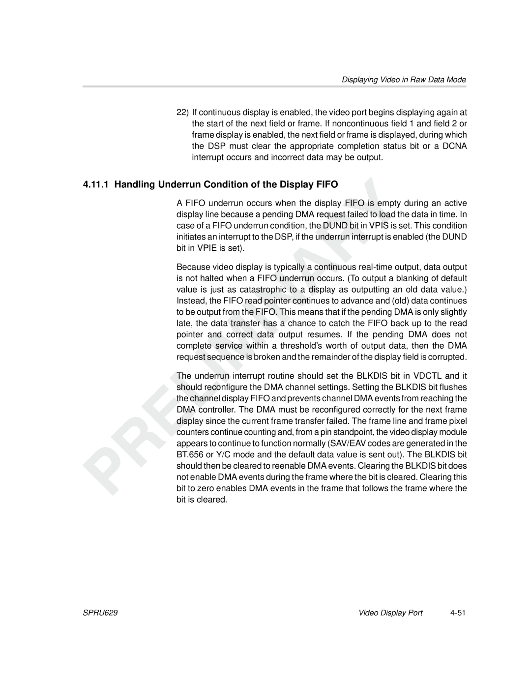 Texas Instruments TMS320C64x DSP manual Handling Underrun Condition of the Display Fifo 