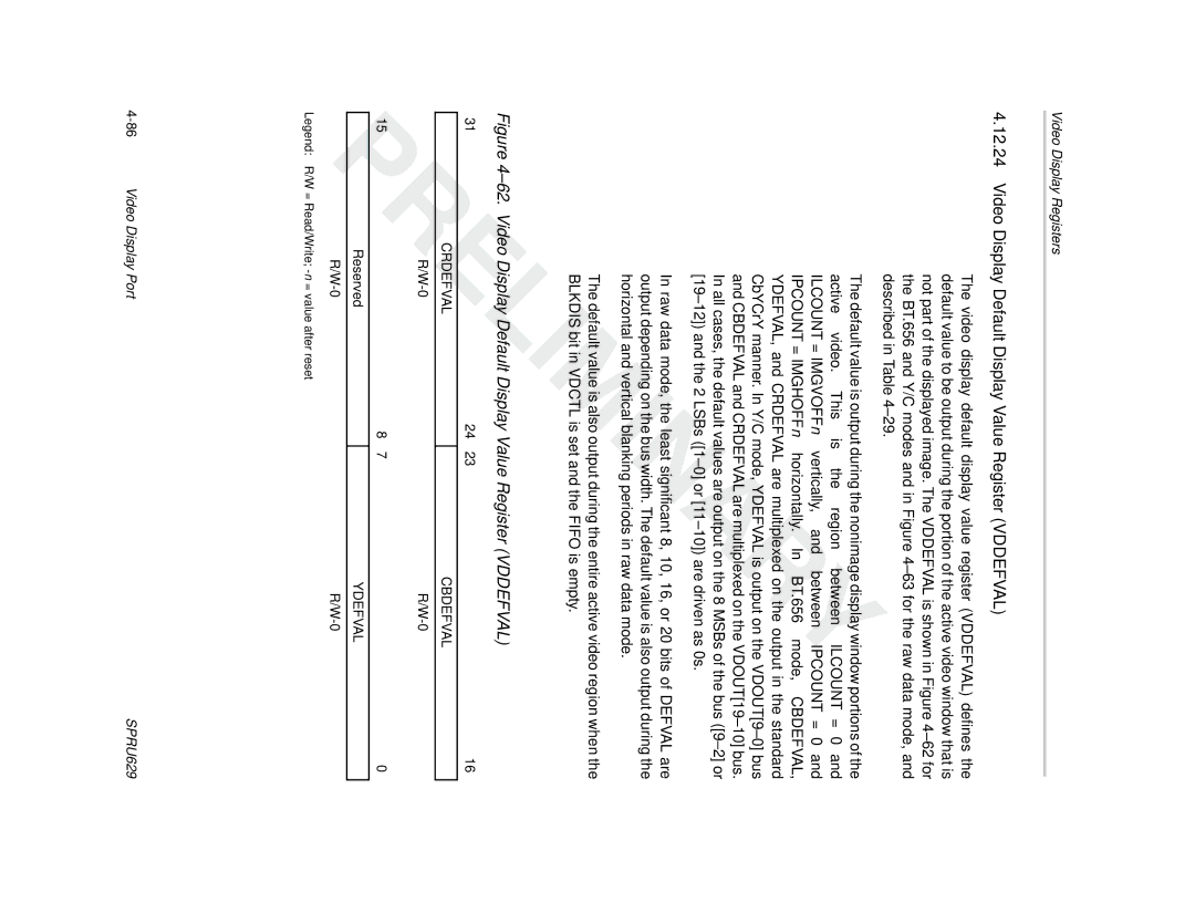 Texas Instruments TMS320C64x DSP manual Video Display Default Display Value Register Vddefval, Crdefval Cbdefval, Ydefval 