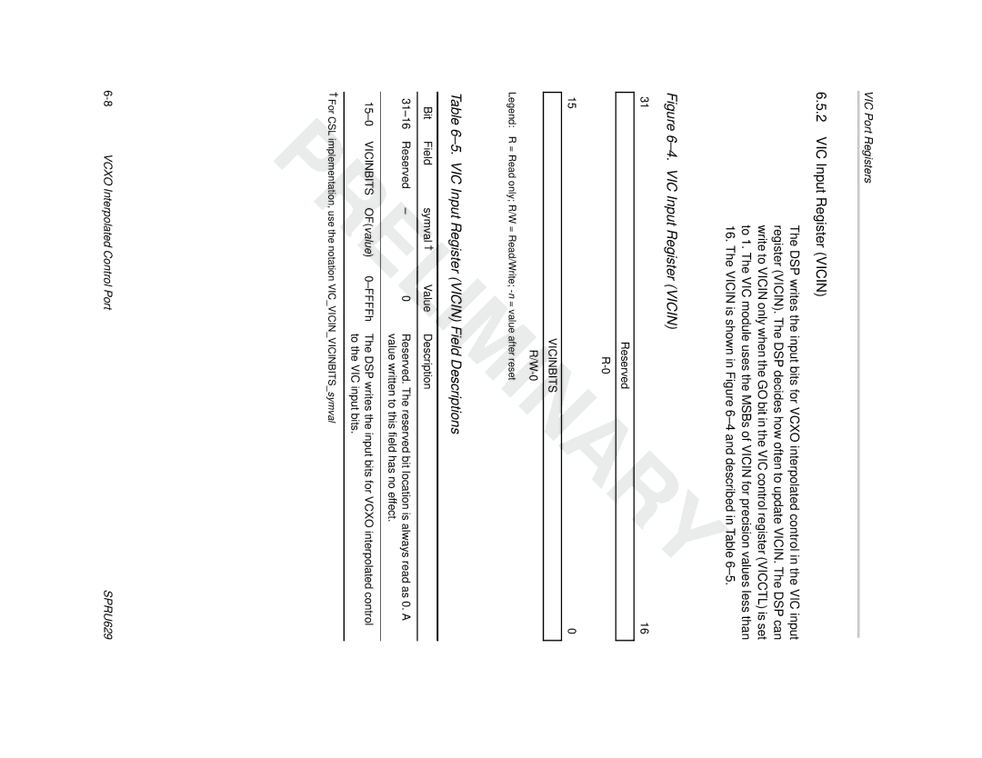 Texas Instruments TMS320C64x DSP manual VIC Input Register Vicin Field Descriptions, Vicinbits 