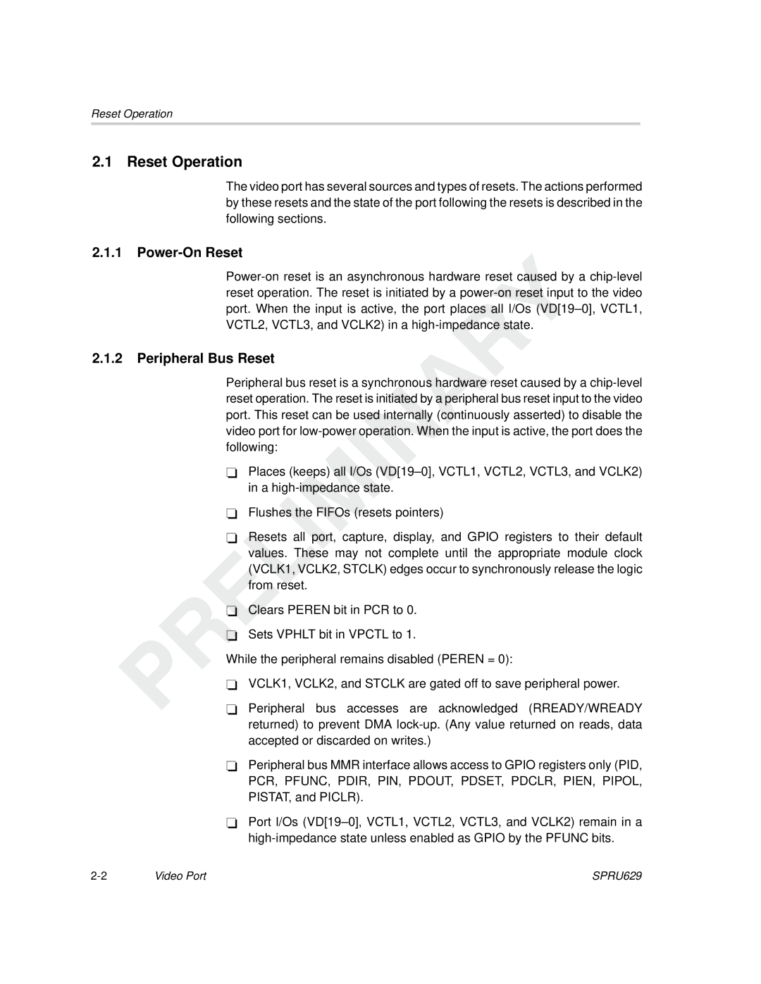 Texas Instruments TMS320C64x DSP manual Reset Operation, Power-On Reset, Peripheral Bus Reset 