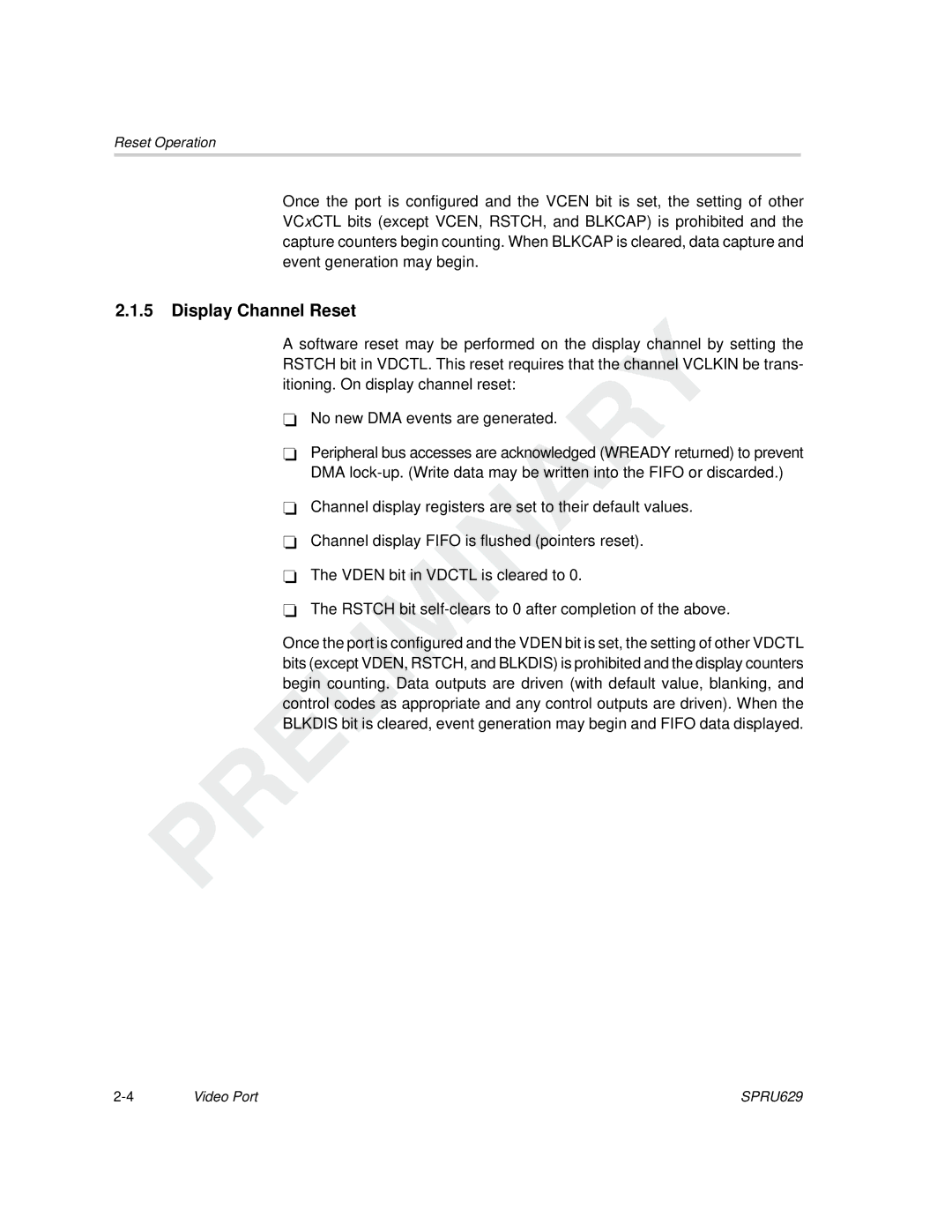 Texas Instruments TMS320C64x DSP manual Display Channel Reset 