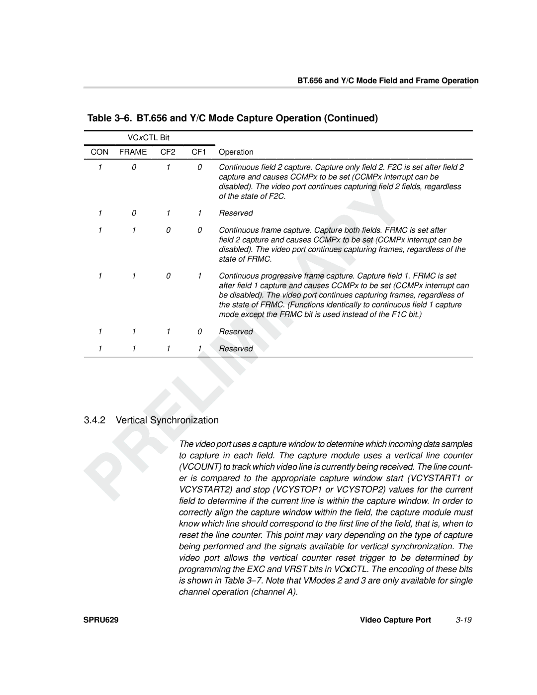 Texas Instruments TMS320C64x DSP manual Vertical Synchronization, VCxCTL Bit 