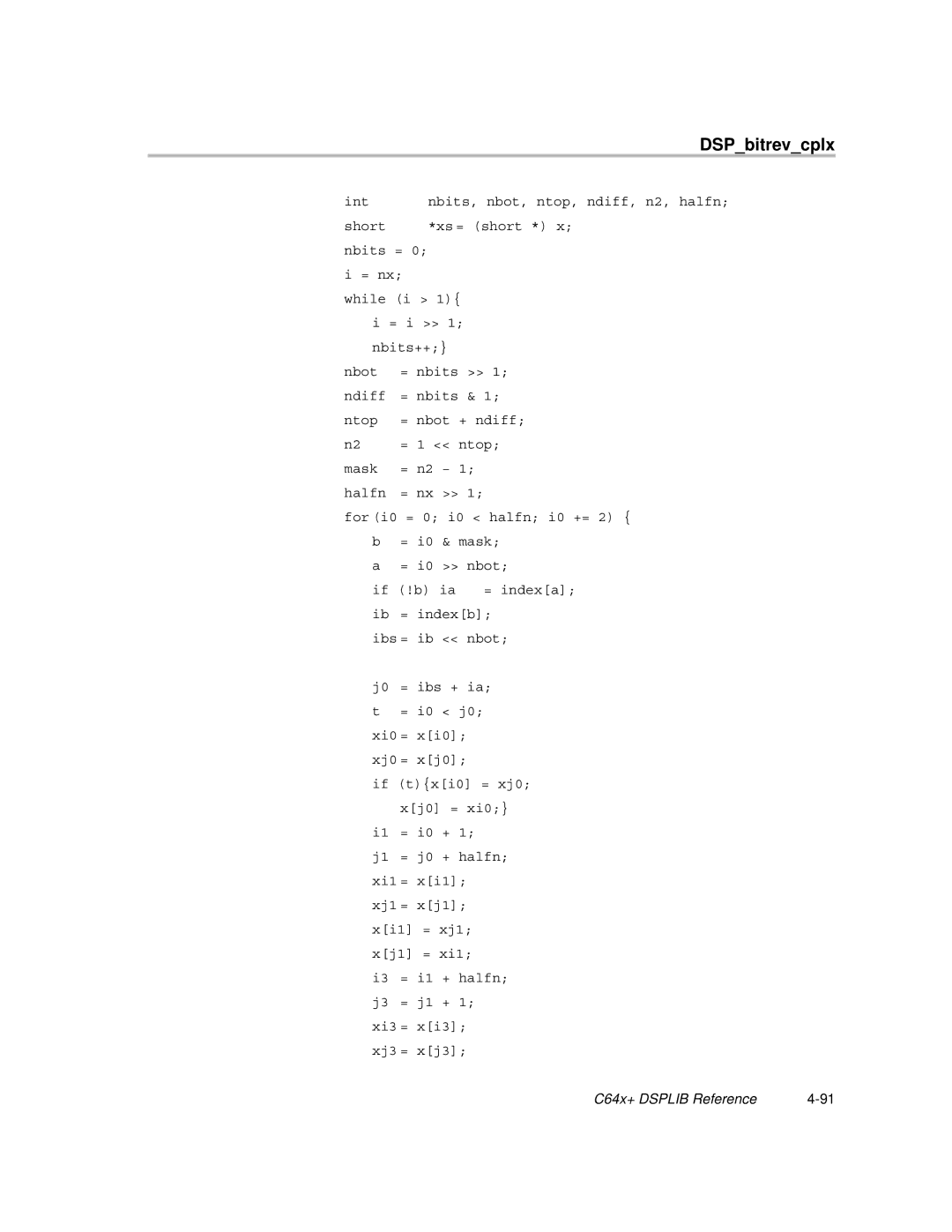 Texas Instruments TMS320C64X manual DSPbitrevcplx 