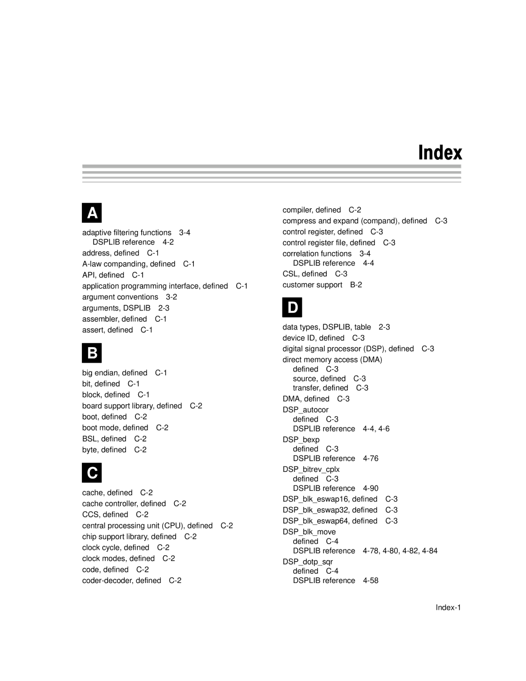 Texas Instruments TMS320C64X manual Index 