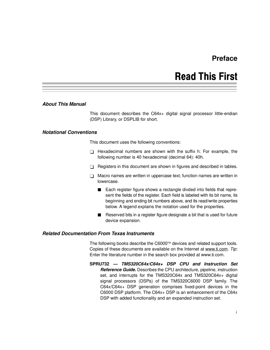 Texas Instruments TMS320C64X manual Read This First 