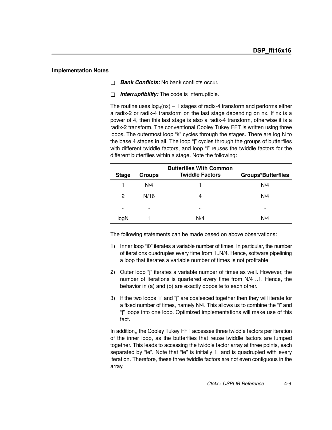 Texas Instruments TMS320C64X manual Implementation Notes 