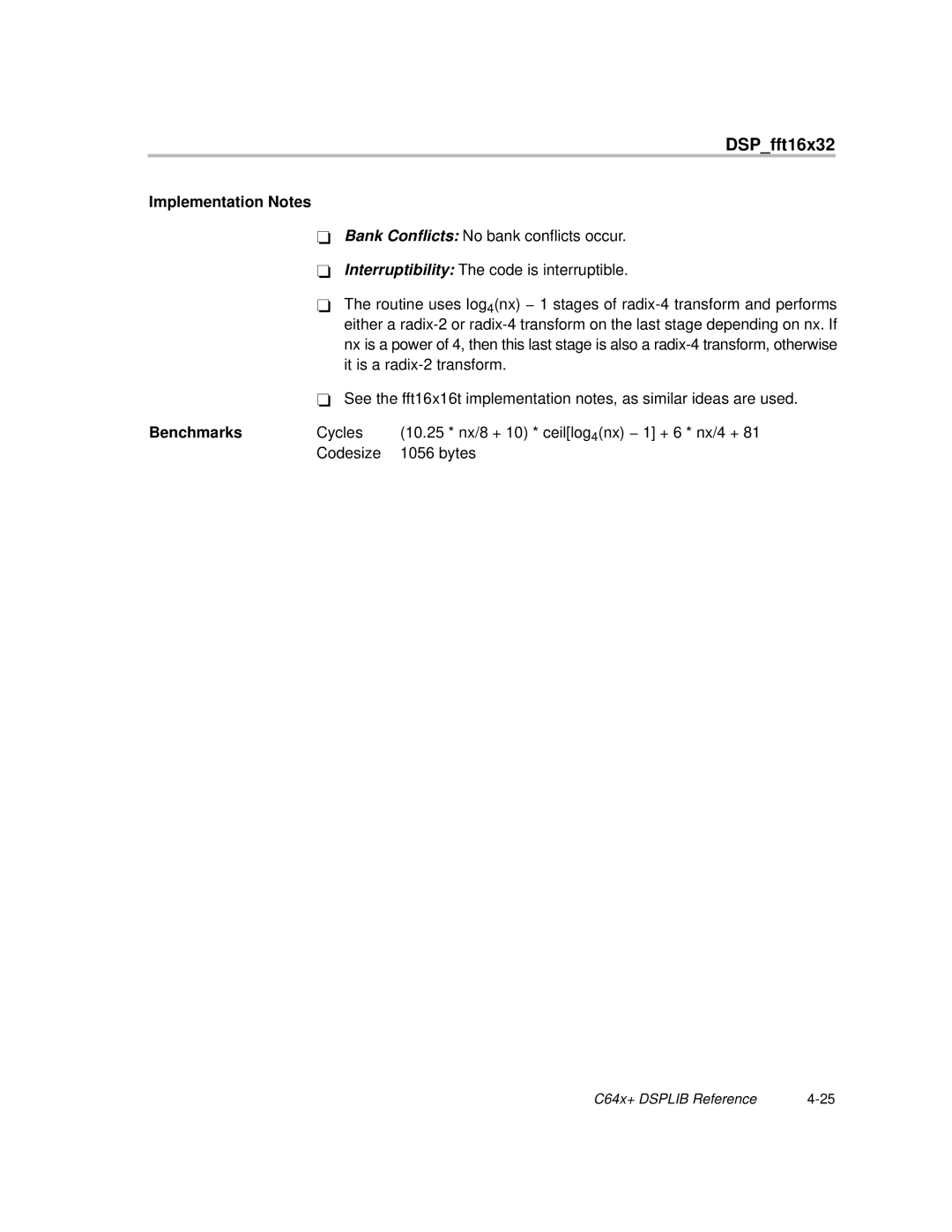 Texas Instruments TMS320C64X manual DSPfft16x32 