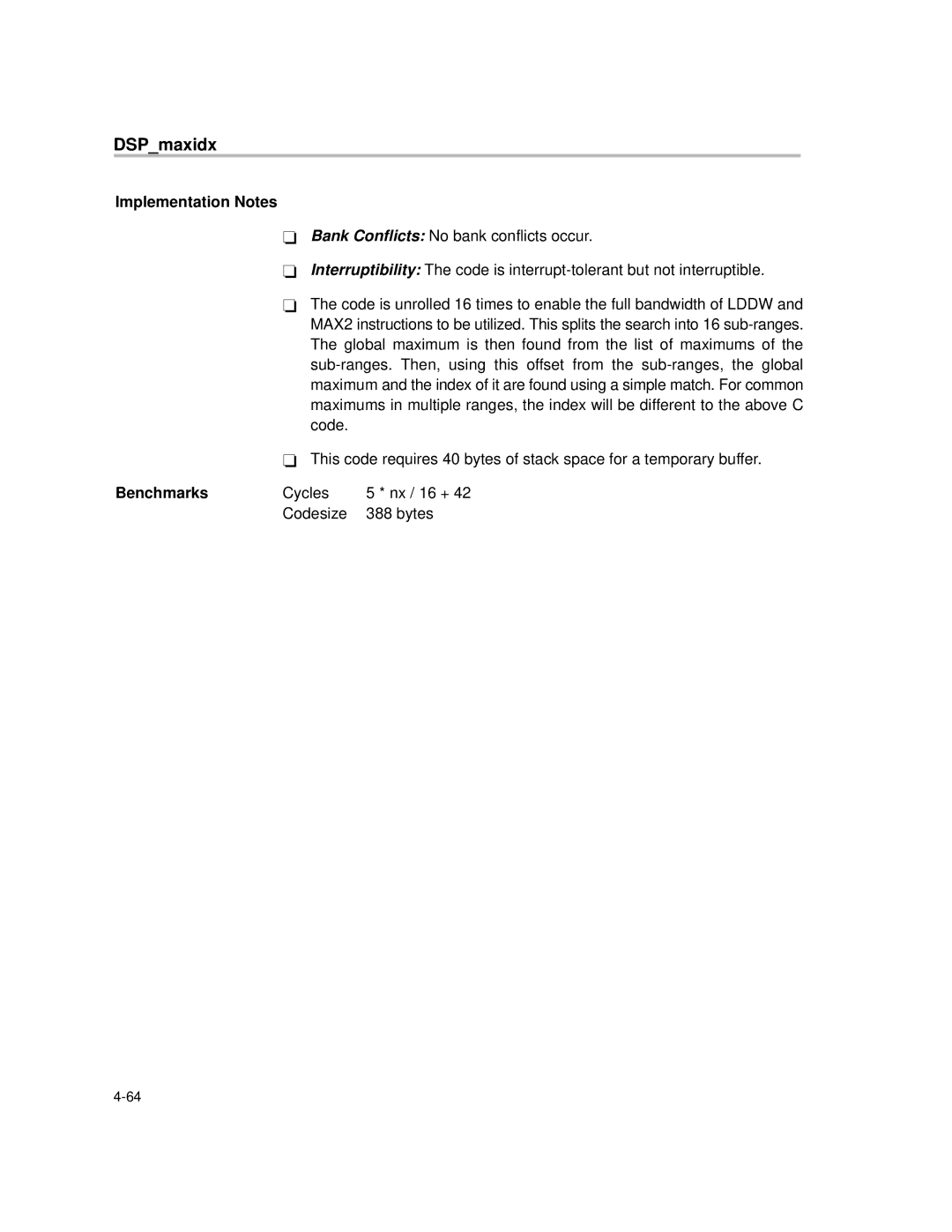 Texas Instruments TMS320C64X manual Global maximum is then found from the list of maximums 