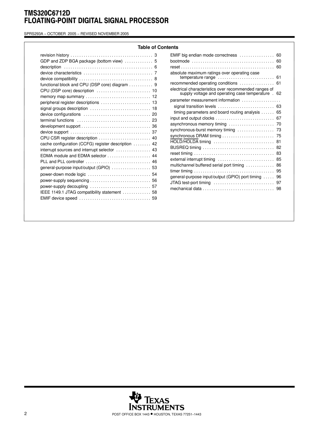 Texas Instruments TMS320C6712D warranty Table of Contents 