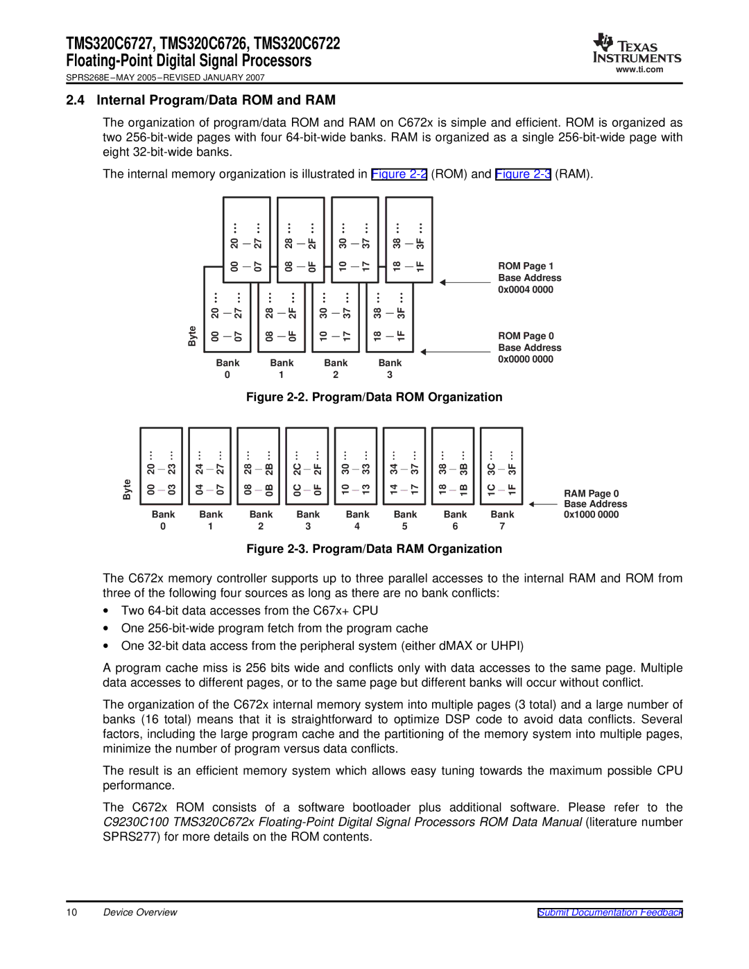 Texas Instruments TMS320C6722, TMS320C6727, TMS320C6726 warranty Internal Program/Data ROM and RAM, Byte Bank 