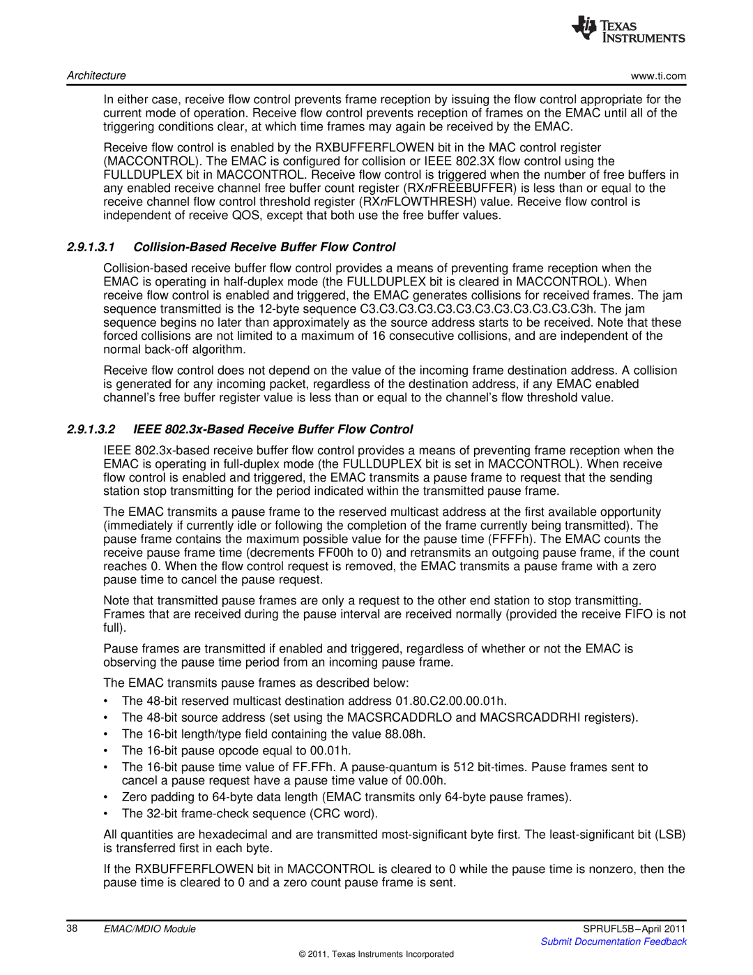 Texas Instruments TMS320C674X Collision-Based Receive Buffer Flow Control, Ieee 802.3x-Based Receive Buffer Flow Control 