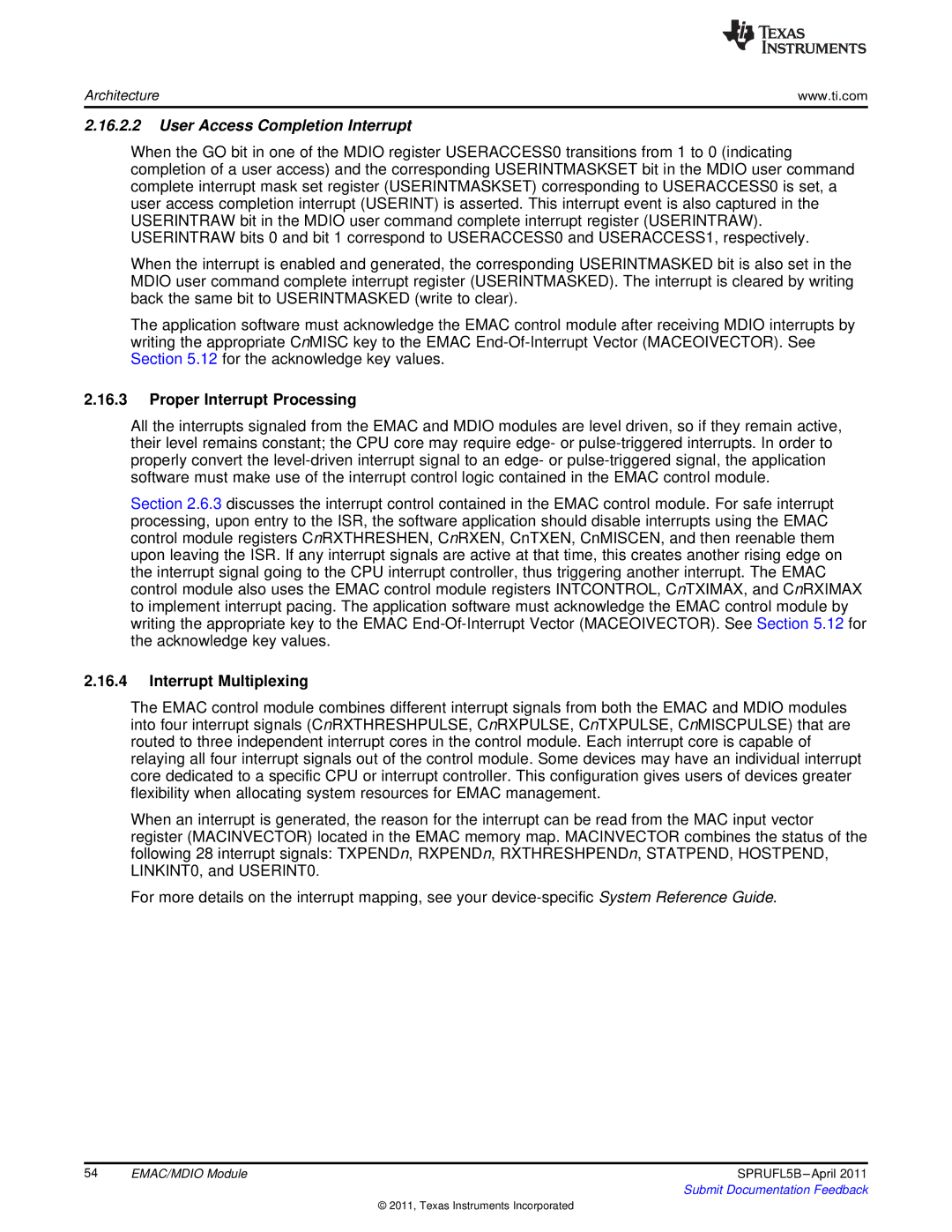 Texas Instruments TMS320C674X manual User Access Completion Interrupt, Proper Interrupt Processing, Interrupt Multiplexing 