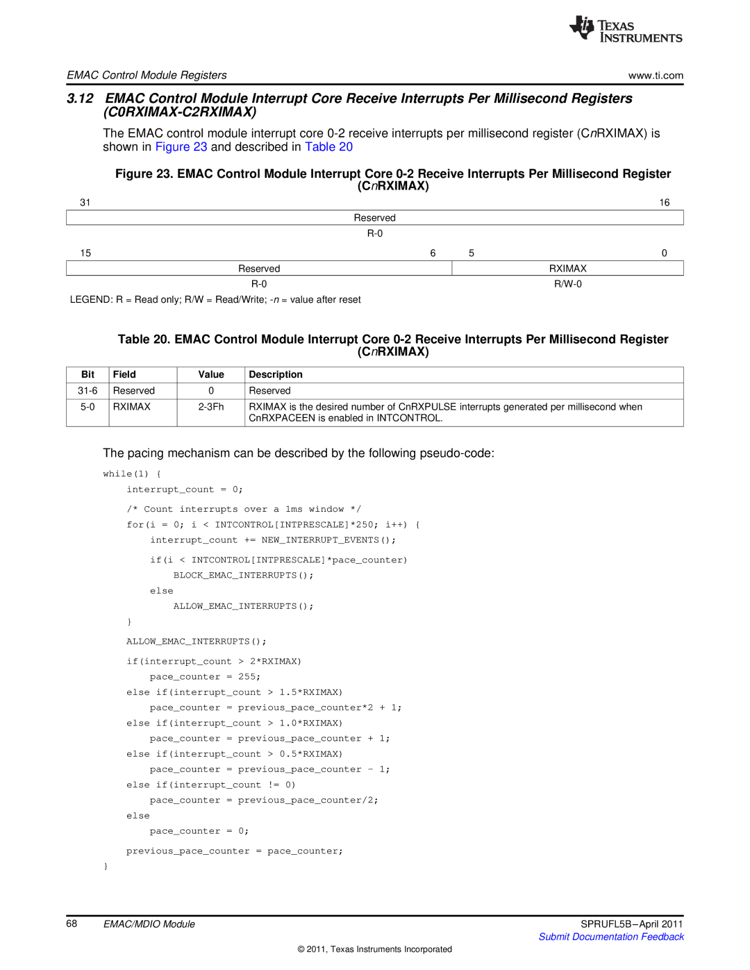 Texas Instruments TMS320C674X manual Rximax, Allowemacinterrupts 