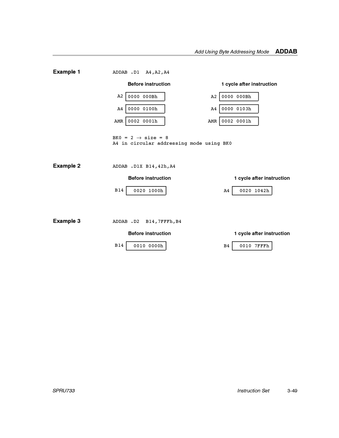 Texas Instruments TMS320C67X/C67X+ DSP manual Add Using Byte Addressing Mode Addab 