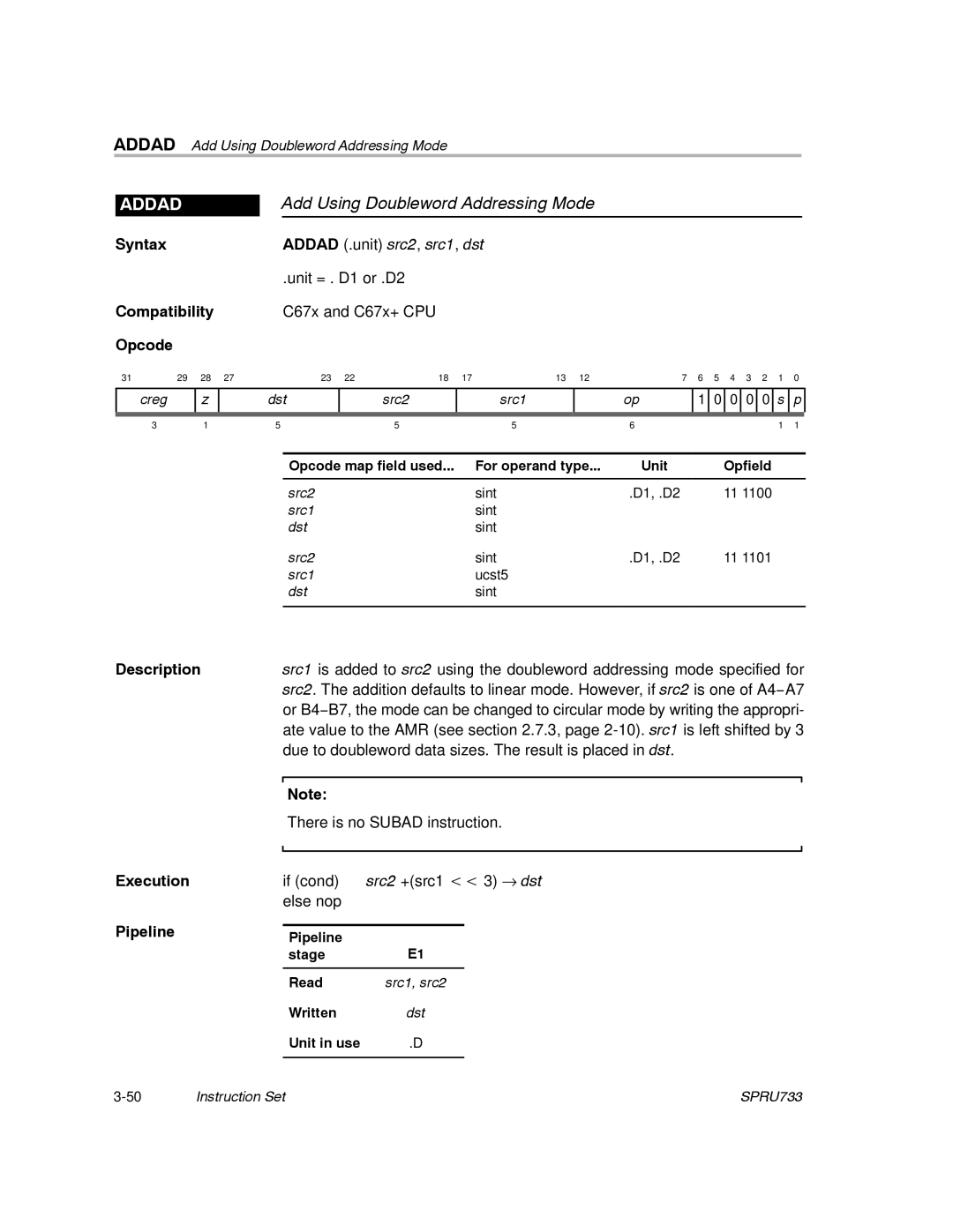 Texas Instruments TMS320C67X/C67X+ DSP manual Add Using Doubleword Addressing Mode, Addad 