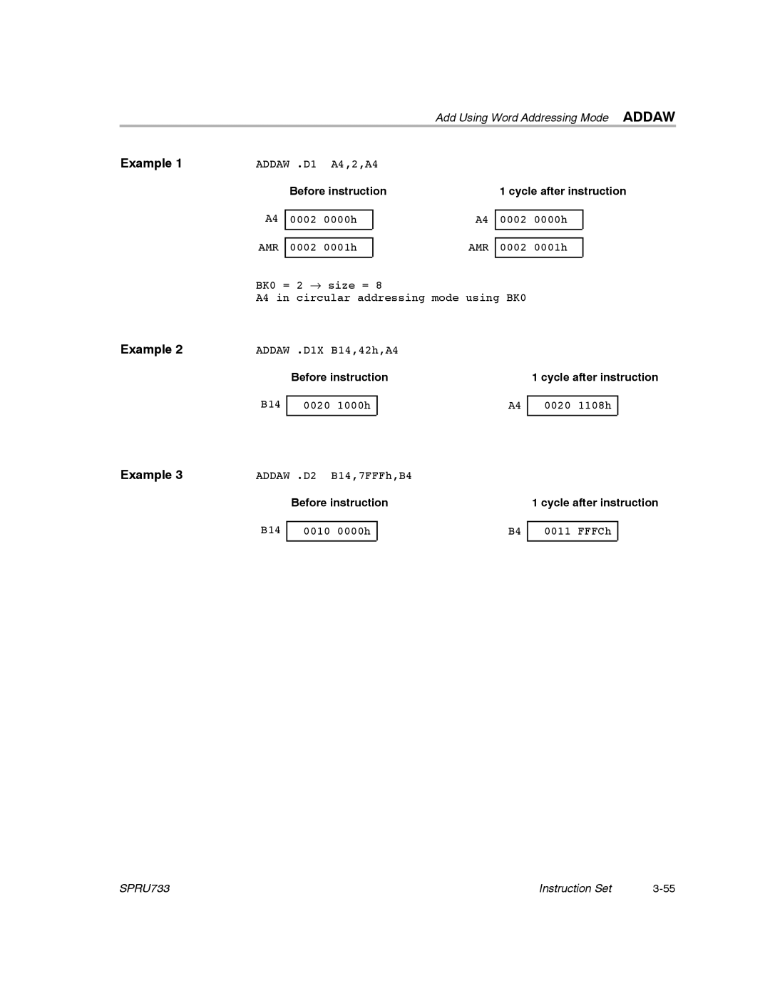 Texas Instruments TMS320C67X/C67X+ DSP manual Add Using Word Addressing Mode Addaw 