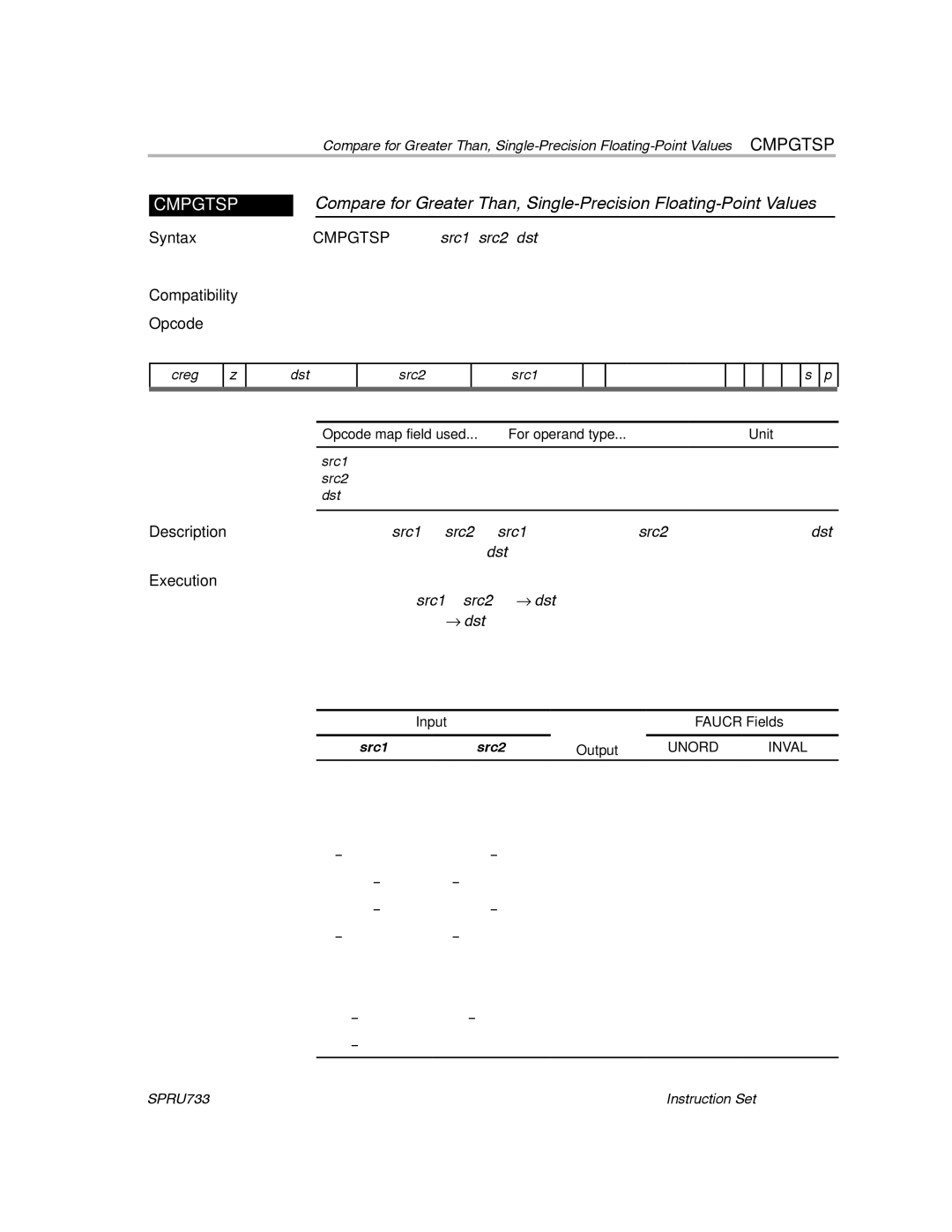 Texas Instruments TMS320C67X/C67X+ DSP manual Cmpgtsp 