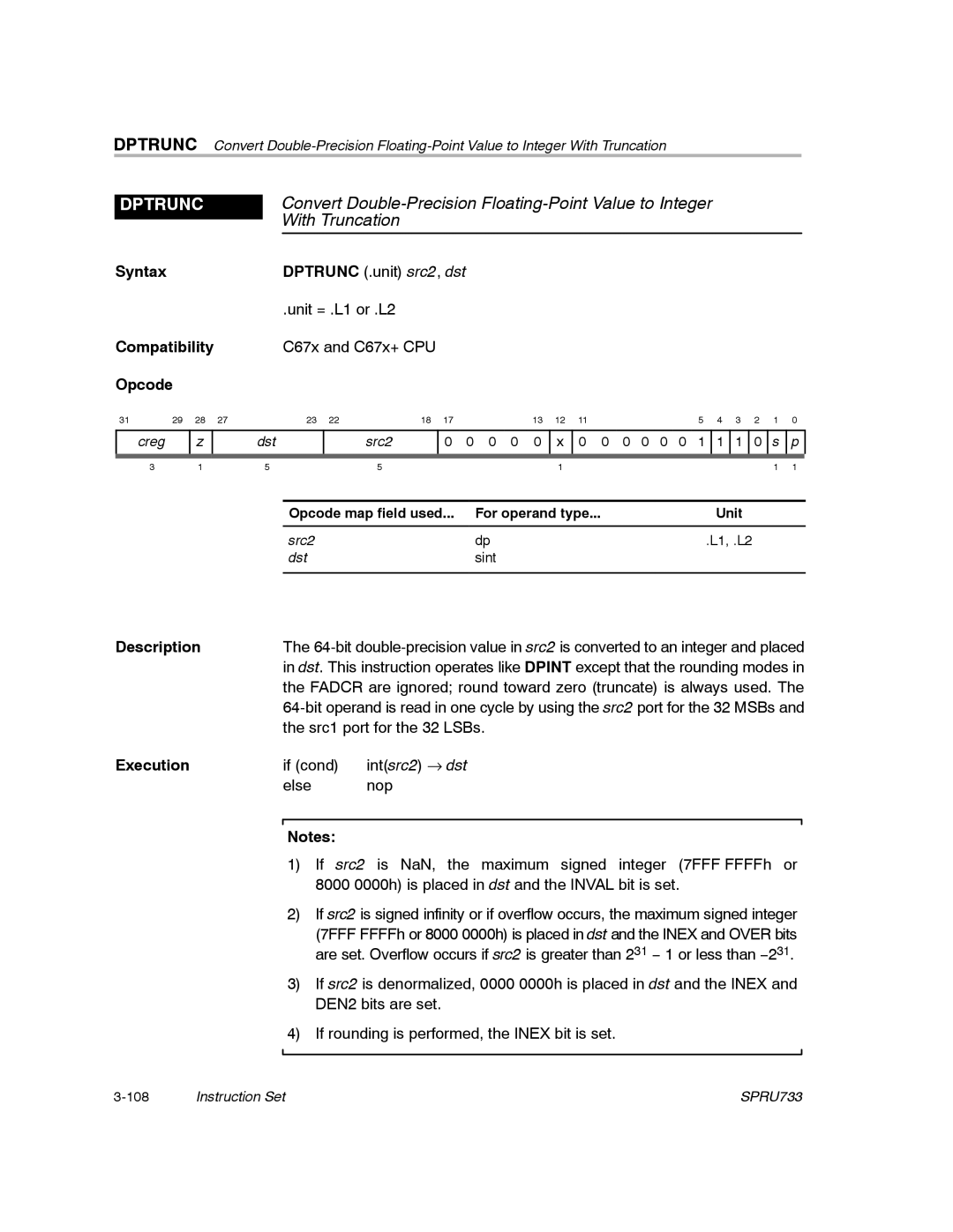 Texas Instruments TMS320C67X/C67X+ DSP manual Dptrunc, With Truncation 