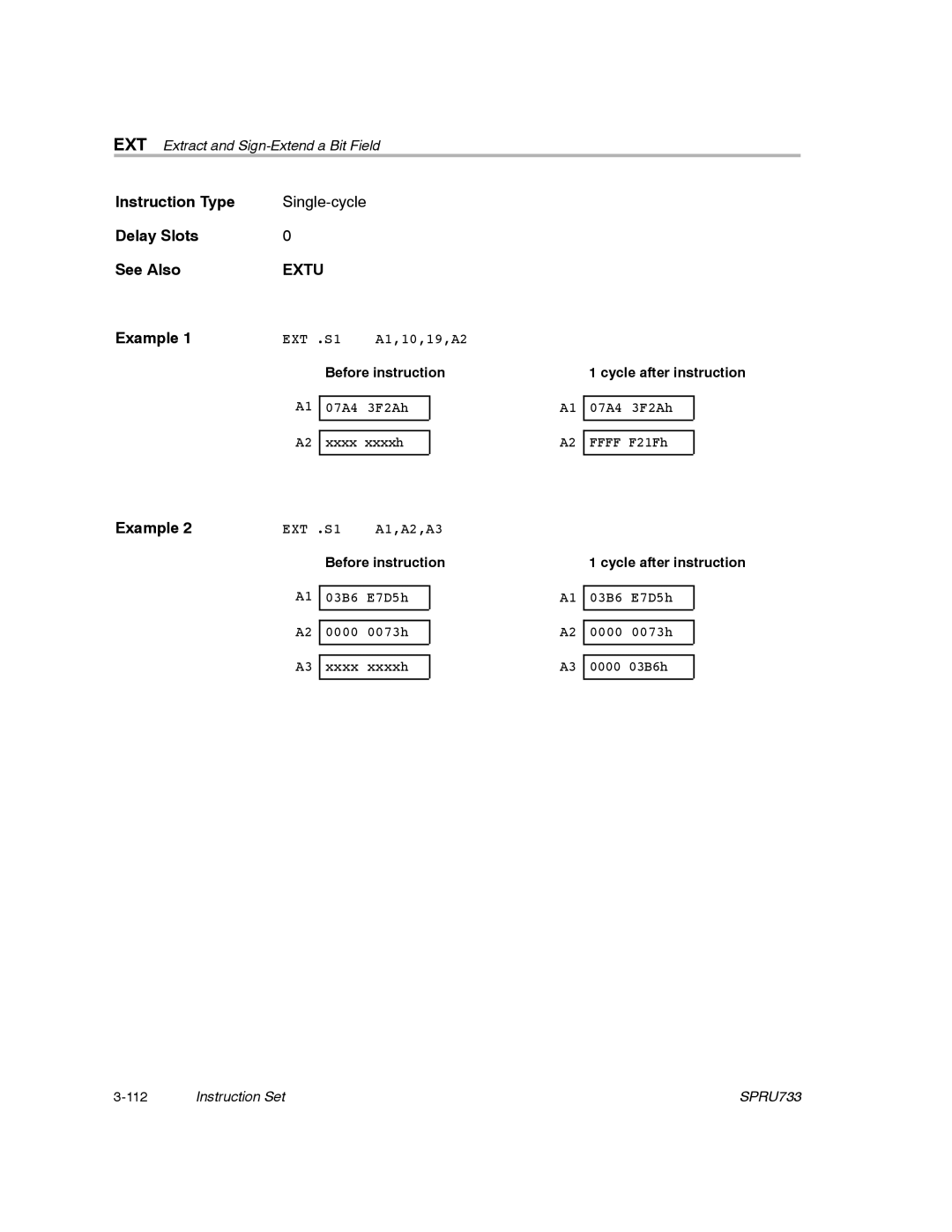 Texas Instruments TMS320C67X/C67X+ DSP manual Extu, Before instruction Cycle after instruction 