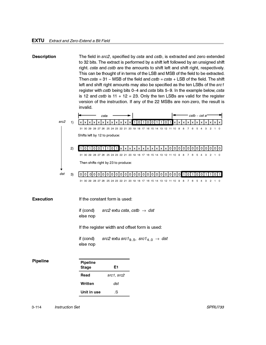 Texas Instruments TMS320C67X/C67X+ DSP manual If cond src2 extu csta, cstb → dst else nop 