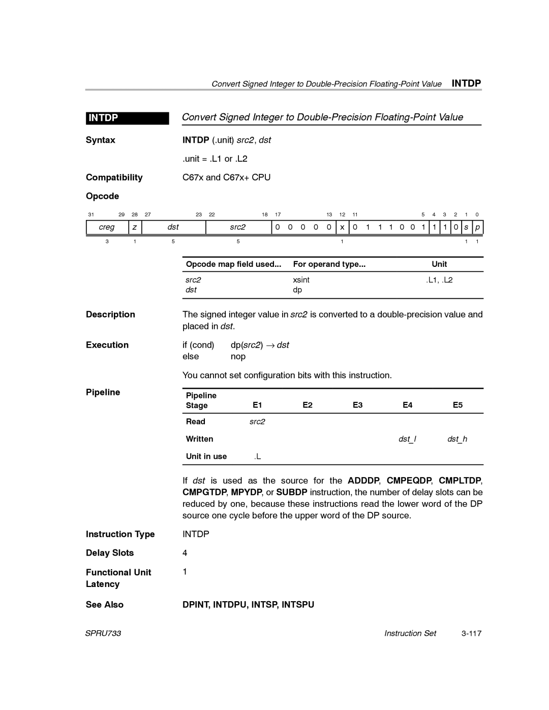 Texas Instruments TMS320C67X/C67X+ DSP manual Intdp, DPINT, INTDPU, INTSP, Intspu 