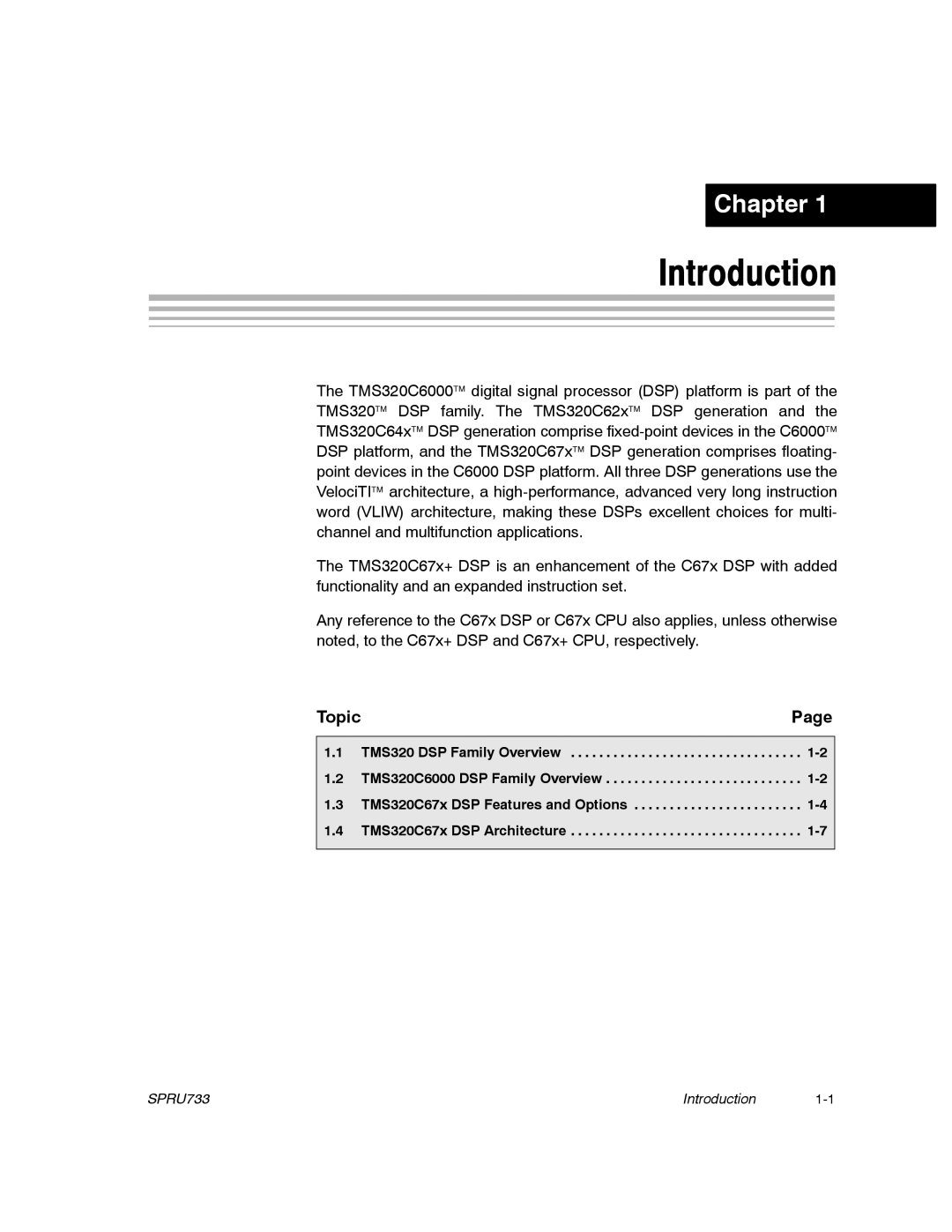 Texas Instruments TMS320C67X/C67X+ DSP manual Introduction 