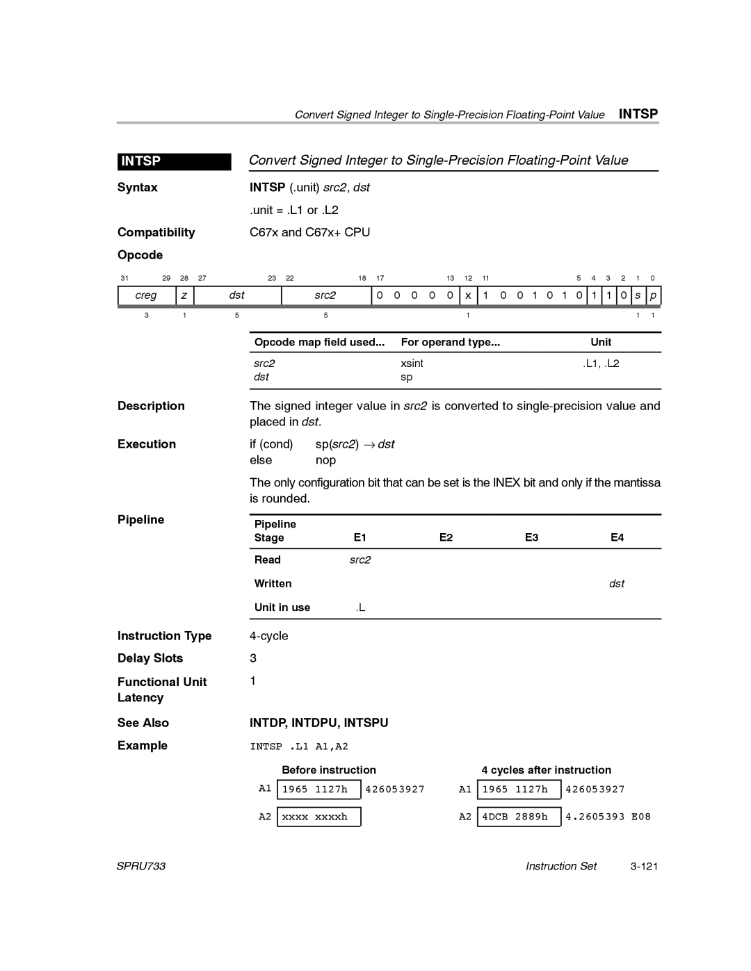 Texas Instruments TMS320C67X/C67X+ DSP manual INTDP, INTDPU, Intspu 