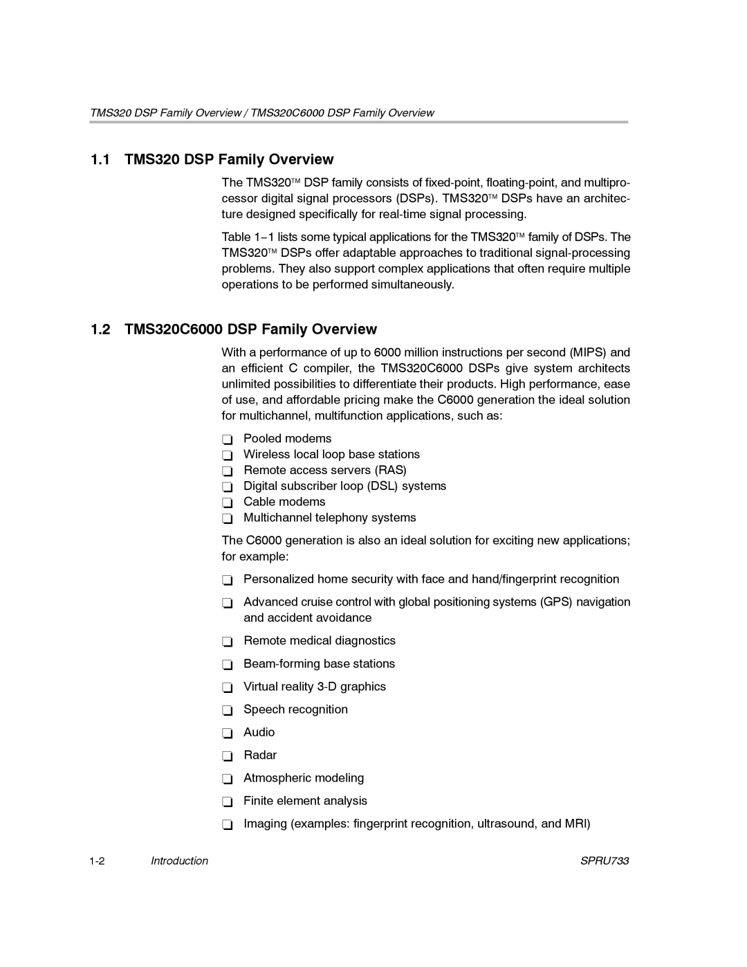 Texas Instruments TMS320C67X/C67X+ DSP manual TMS320 DSP Family Overview, TMS320C6000 DSP Family Overview 