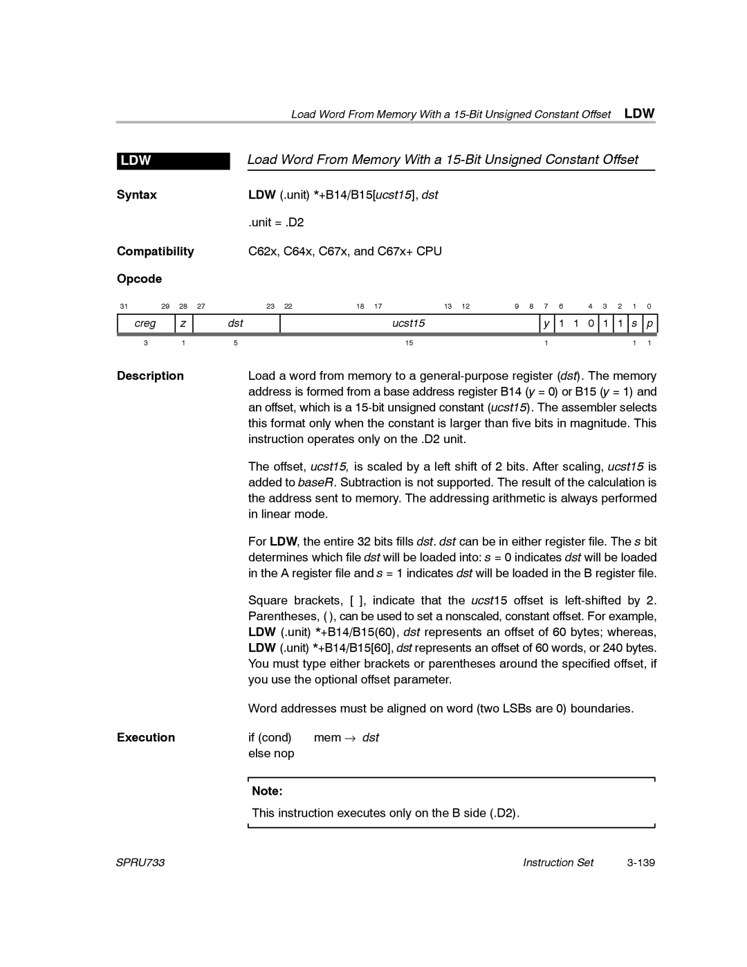 Texas Instruments TMS320C67X/C67X+ DSP manual Ldw 