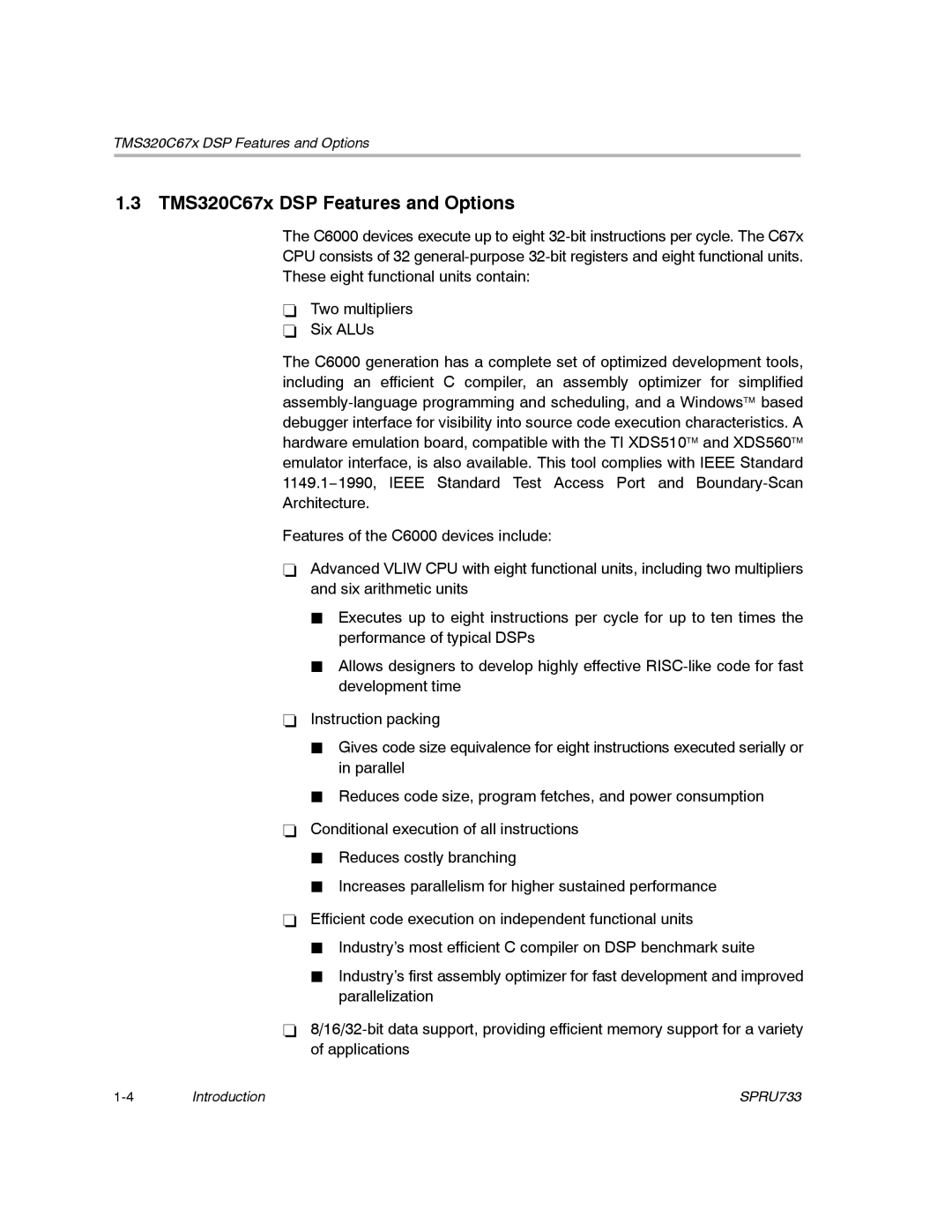 Texas Instruments TMS320C67X/C67X+ DSP manual TMS320C67x DSP Features and Options 