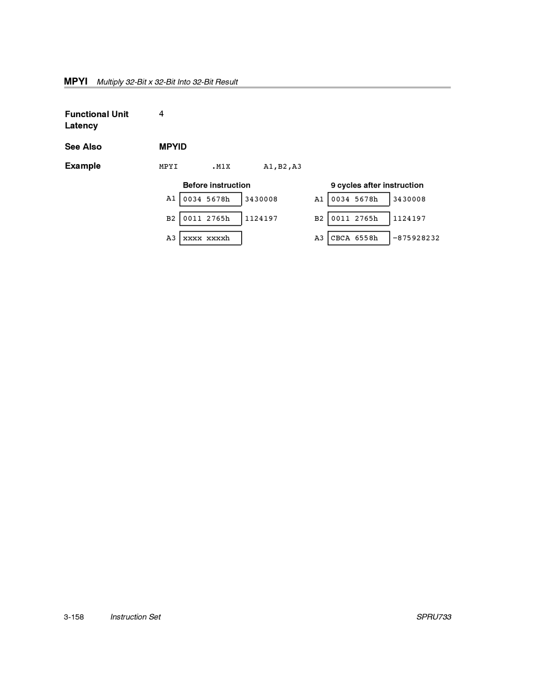 Texas Instruments TMS320C67X/C67X+ DSP manual Mpyid, Before instruction 