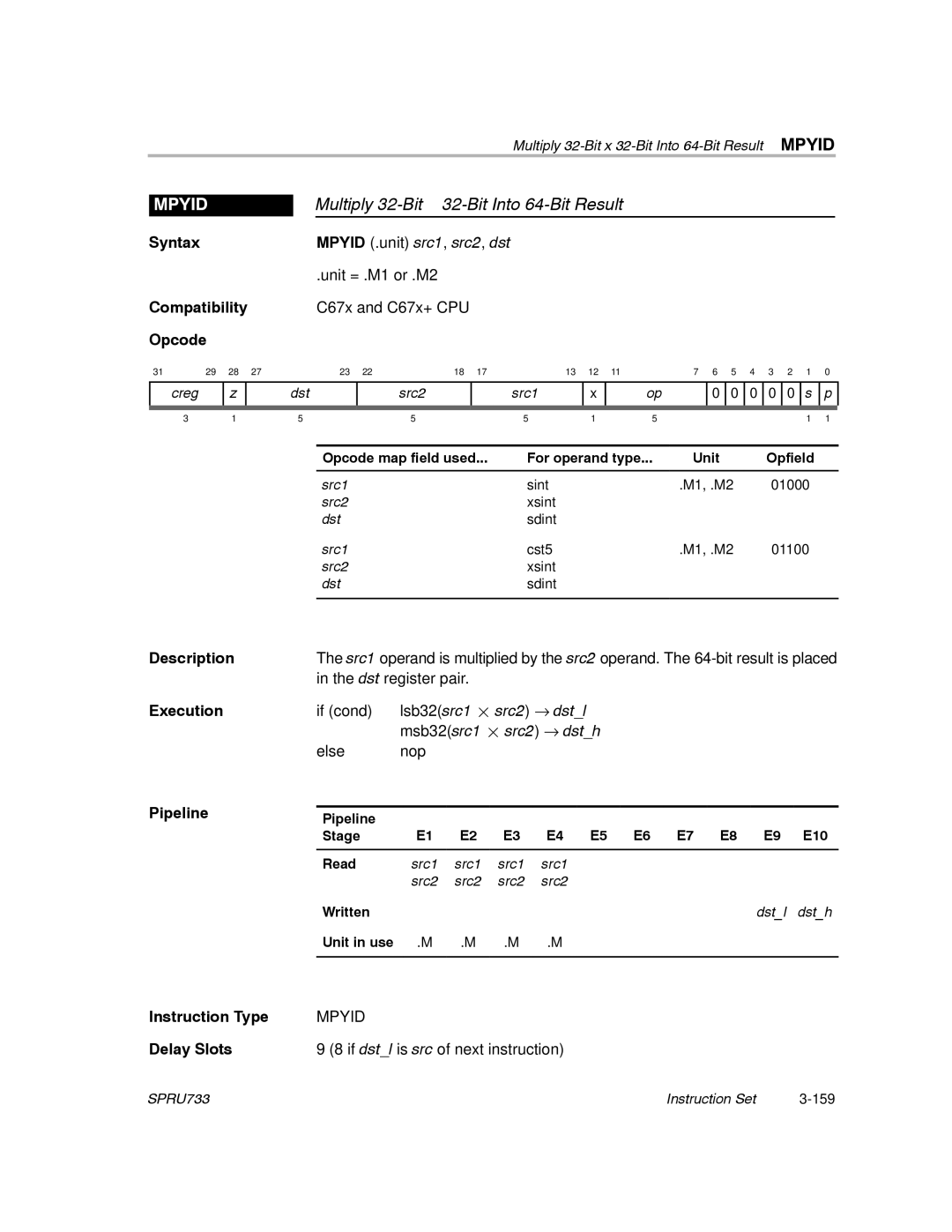 Texas Instruments TMS320C67X/C67X+ DSP manual Multiply 32-Bit y 32-Bit Into 64-Bit Result, Mpyid 