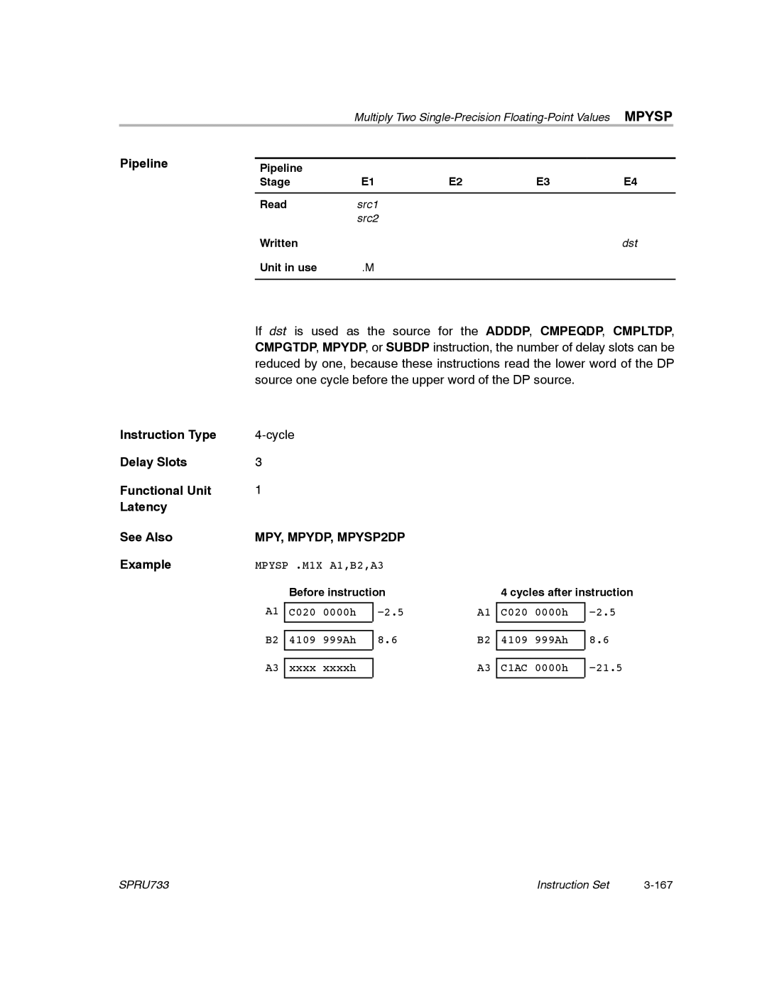 Texas Instruments TMS320C67X/C67X+ DSP manual Mpysp, MPY, MPYDP, MPYSP2DP 